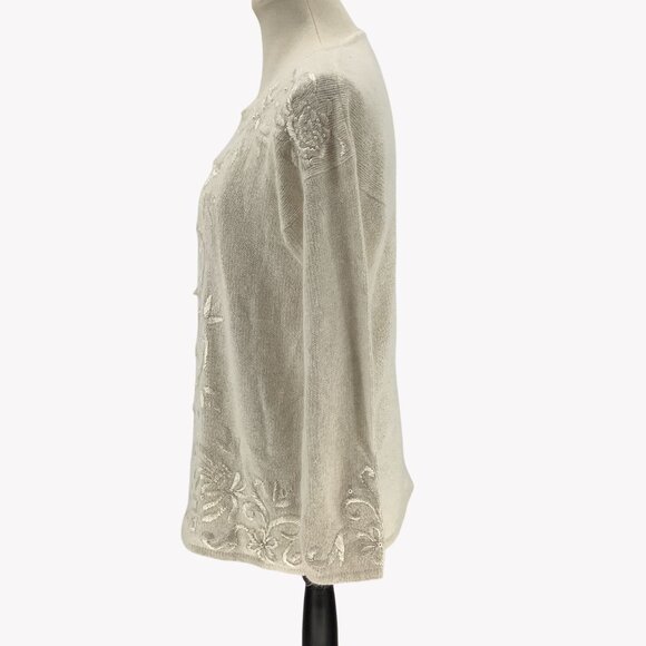 Rebecca Stone Ivory Cardigan Sweater Floral Beading & Button Closure Womens M - Picture 4 of 6